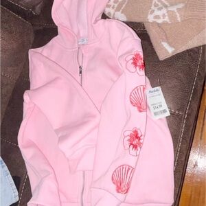 Pink Girls' Floral & Shell Zip Hoodie